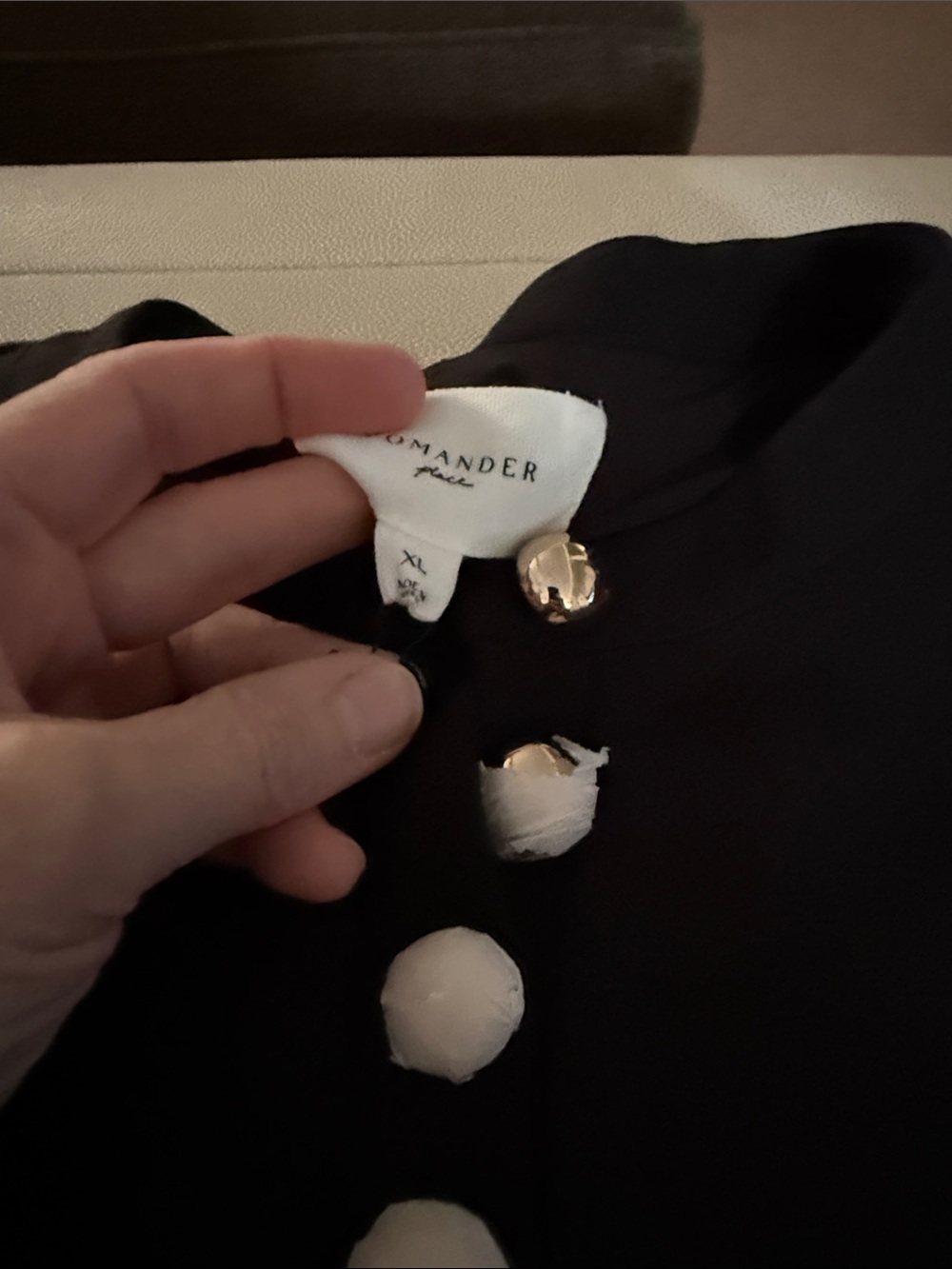 Black Puff Sleeve Dress with Gold Buttons - Picture 3 of 4
